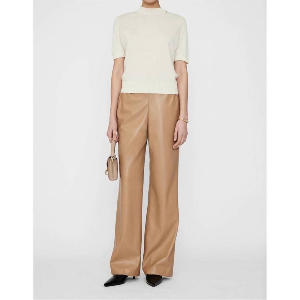 ANINE BING koa pant faux leather in butterscotch beige wide leg pants small